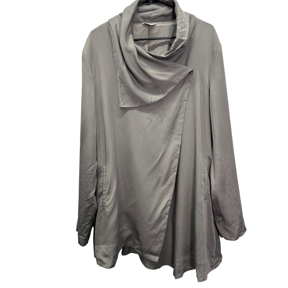 Garnet Hill Asymmetrical Drape Collar Mid-Length Jacket Coat Size 18 Grey Tencel